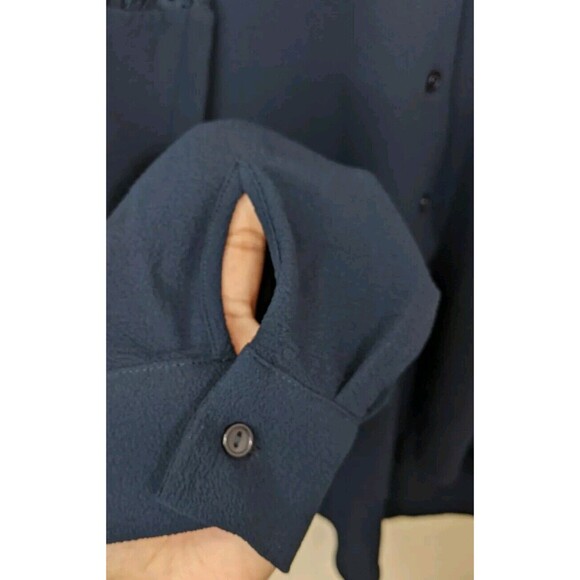 City Chic Button Down Shirt Lacy Hi-Lo Navy Blue Lace Long Sleeve Size 16 - Picture 7 of 11